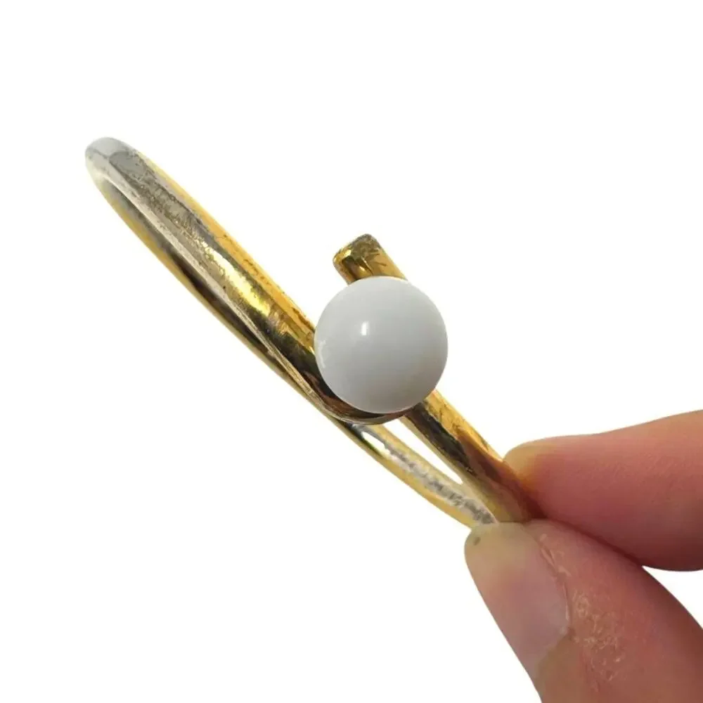 Celine Paris Vintage Gold Tone White Ball Hinged Bangle Bracelet Archive Italy